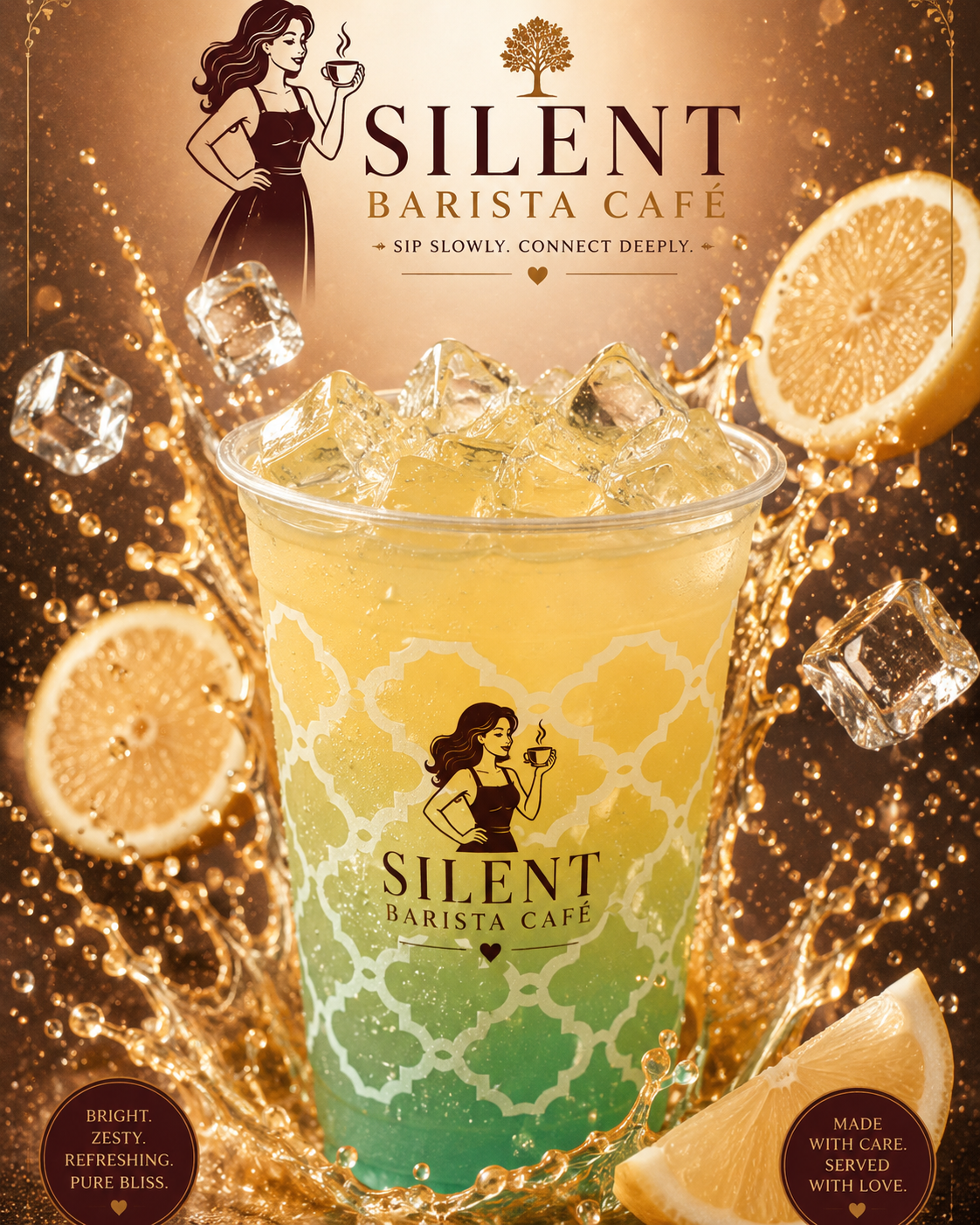 Silent Barista Café layered lemonade promotional showcase