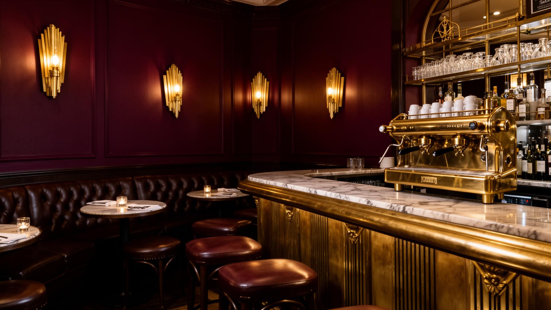 Vintage café lounge interior with sconces